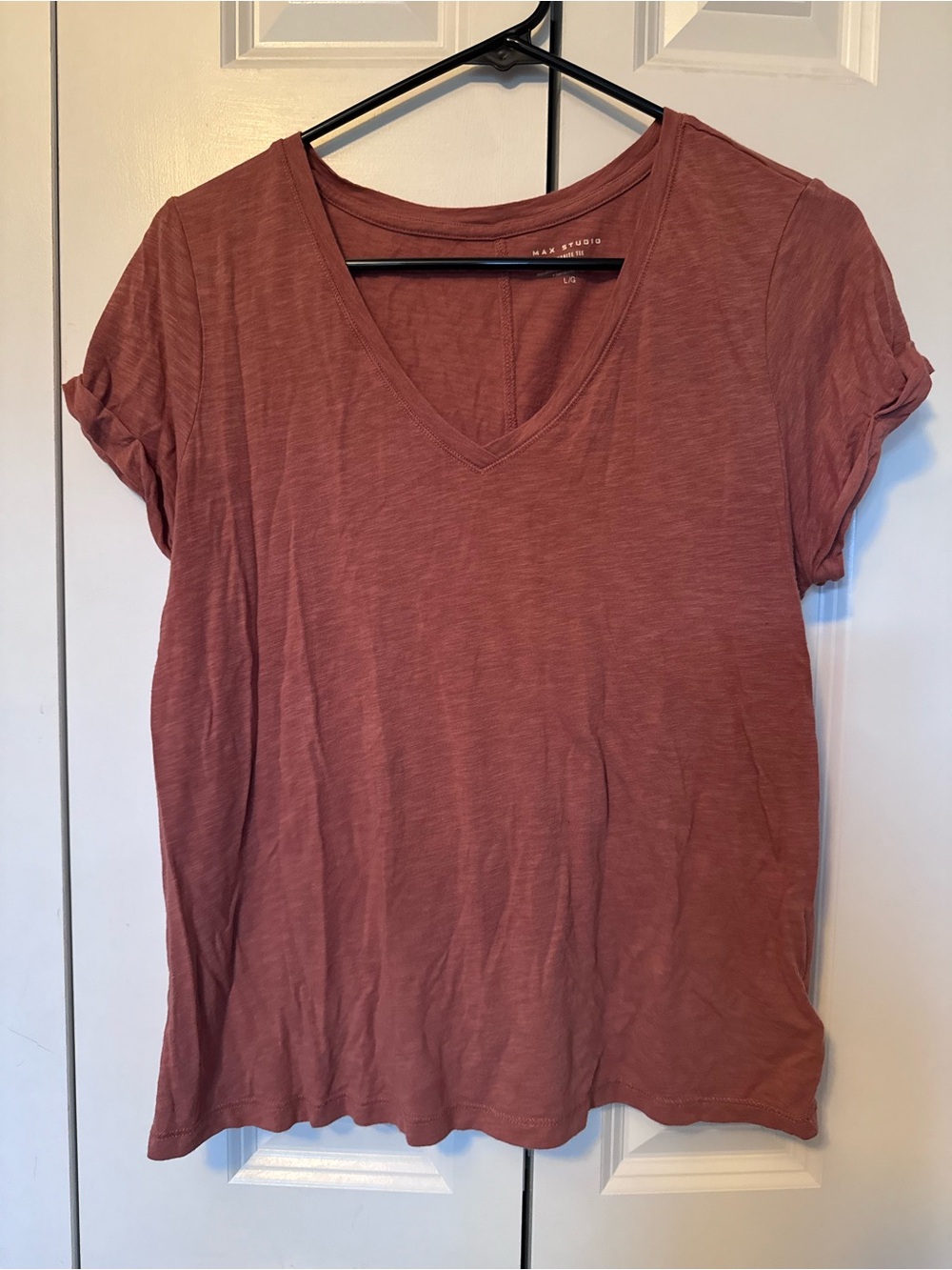 Max Studio Women's V-Neck Short Sleeve Tee - terracotta